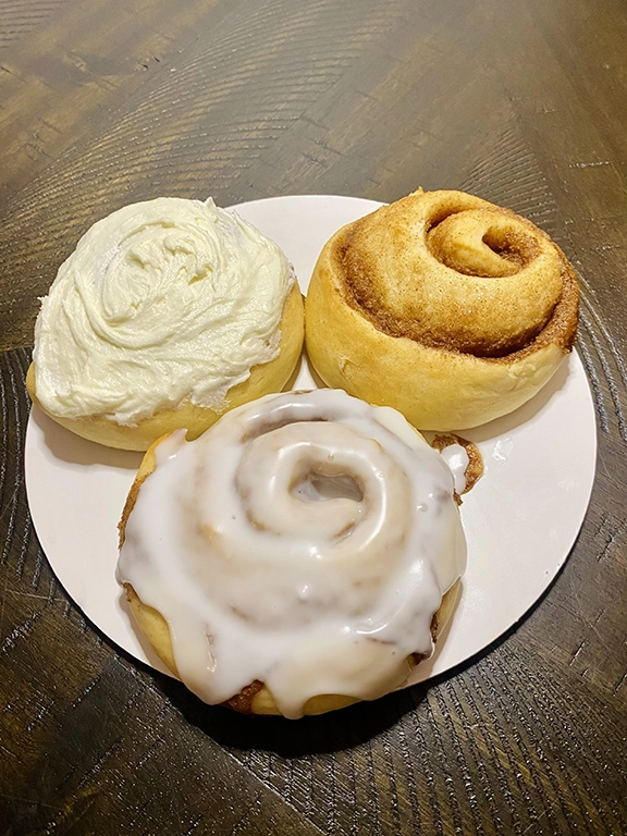 Fresh baked cinnamon rolls by Sweet Creations Bakery in Lancaster Pennsylvania